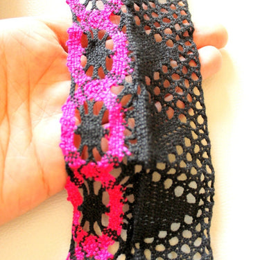 Black And Fuchsia Pink Embroidery Crochet One Yard Lace Trims, Indian Laces, Indian Trims